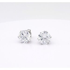 9mm CZ Stud Earrings Silver Tone NWT